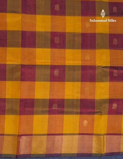 Beautiful Paalum Pazham Checks Handloom Pure Silk Cotton Saree With Contrast Parrot Green Blouse