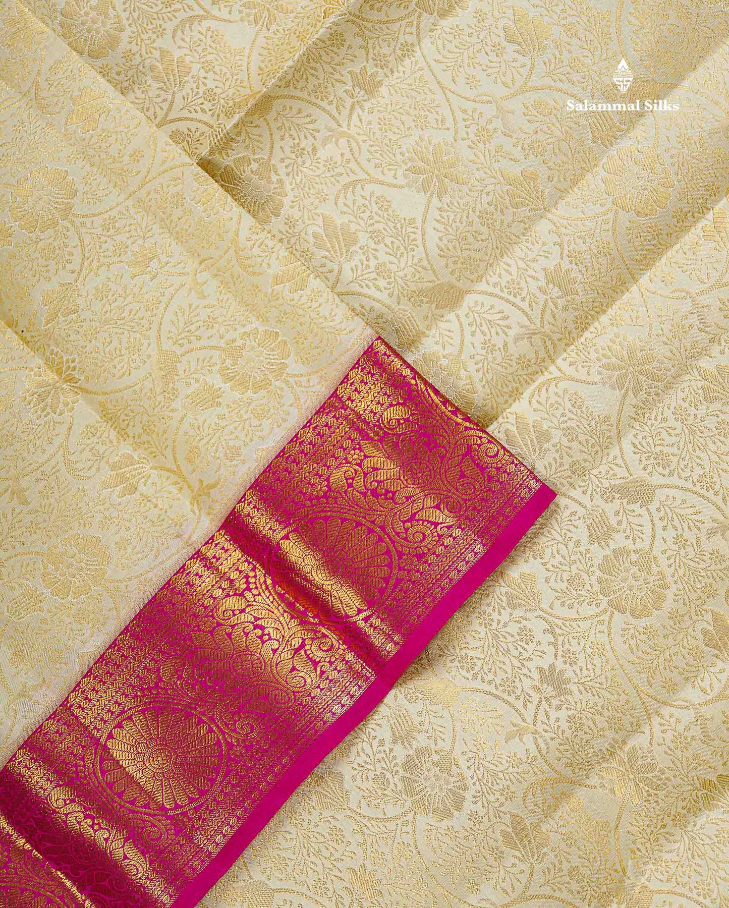 Bridal Pure Kanjivaram Silk Saree - Half White Colour Body With Contrast Pink Traditional Evening Morning Border