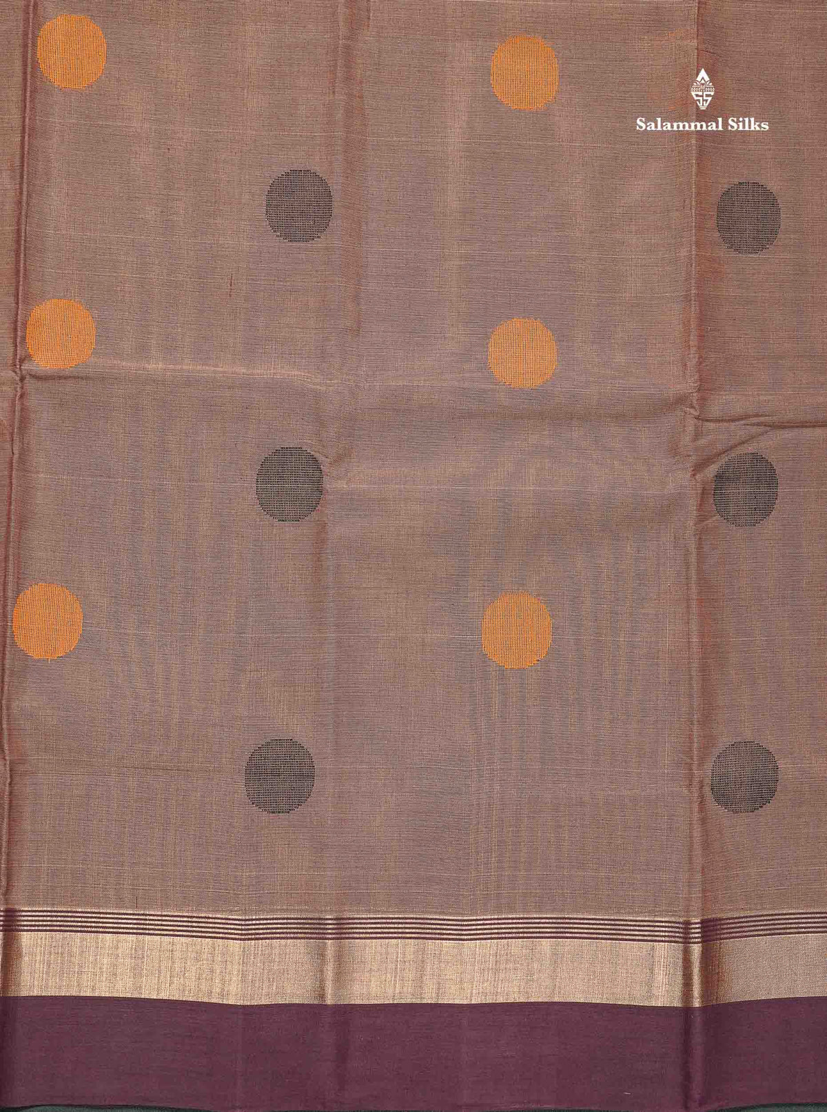 Handloom Pure Cotton Saree - Light Brown Colour Body With Contrast Dark Purple Blouse