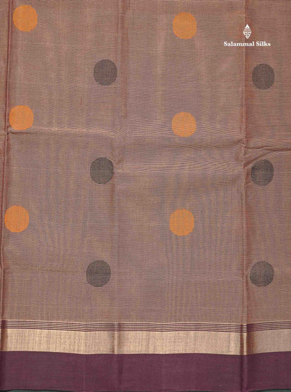 Handloom Pure Cotton Saree - Light Brown Colour Body With Contrast Dark Purple Blouse