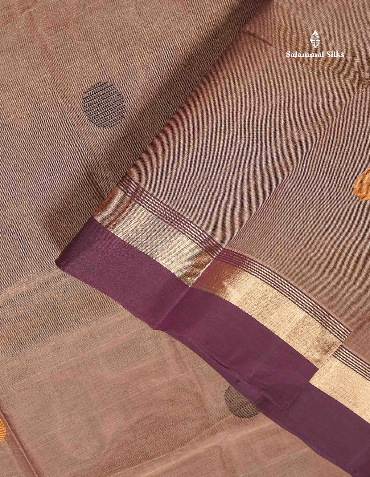 Handloom Pure Cotton Saree - Light Brown Colour Body With Contrast Dark Purple Blouse