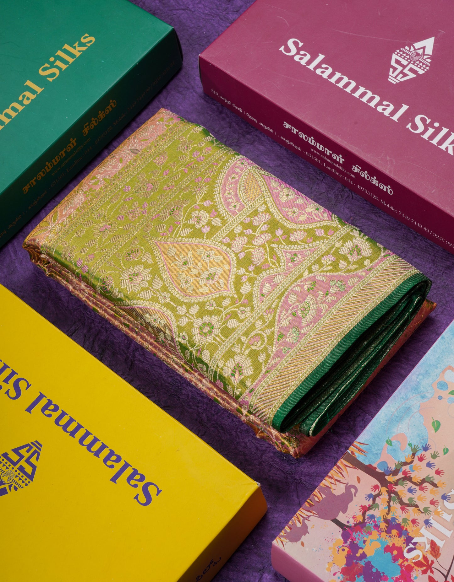 Beautiful Pink Tissue Bridal Pure Kanjivaram Silk Saree With Contrast Green Fancy Evening Morning Border