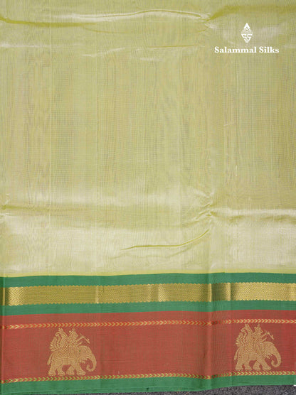 Beautiful Light Pista Green Plain Pure Silk Cotton Saree With Dual Tone Maroon Traditional Border