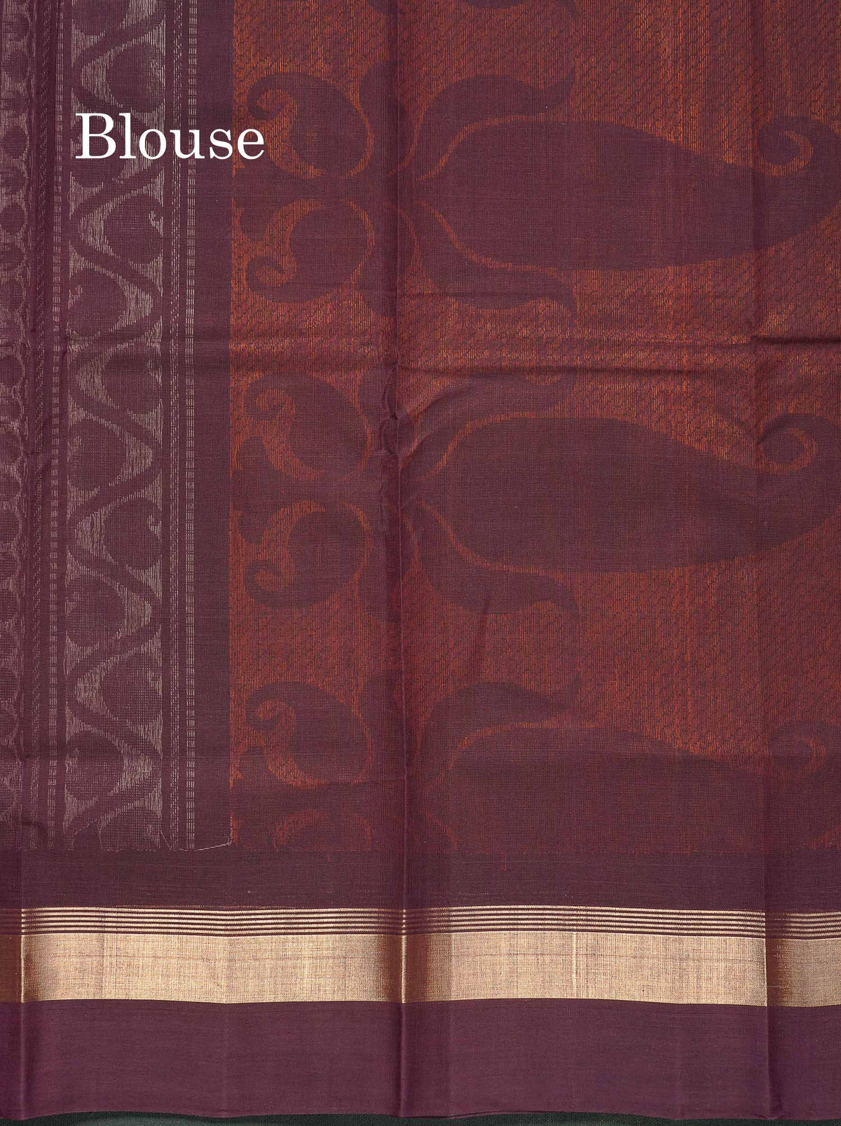 Handloom Pure Cotton Saree - Light Brown Colour Body With Contrast Dark Purple Blouse