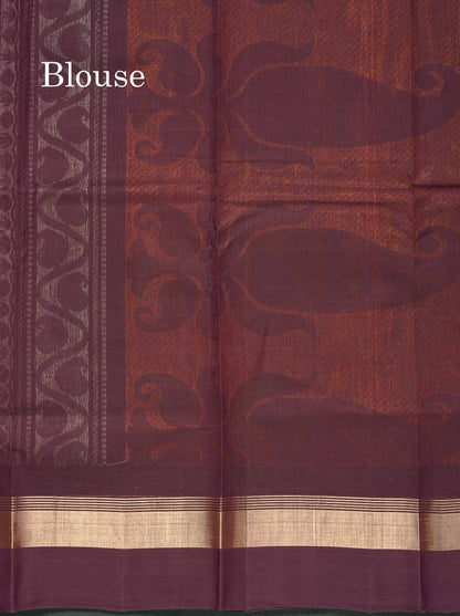 Handloom Pure Cotton Saree - Light Brown Colour Body With Contrast Dark Purple Blouse