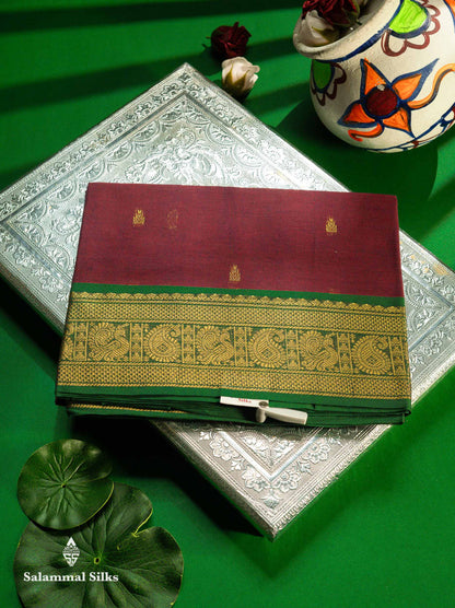 Beautiful Orange Pure Cotton Saree With Contrast Parrot Green Traditional Border