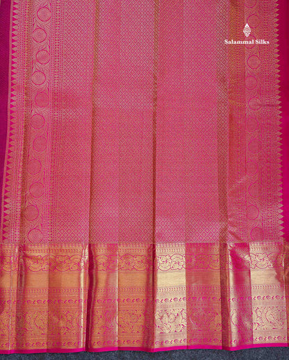 Bridal Pure Kanjivaram Silk Saree - Navy Blue Colour Body With Contrast Pink Traditional Evening Morning Border
