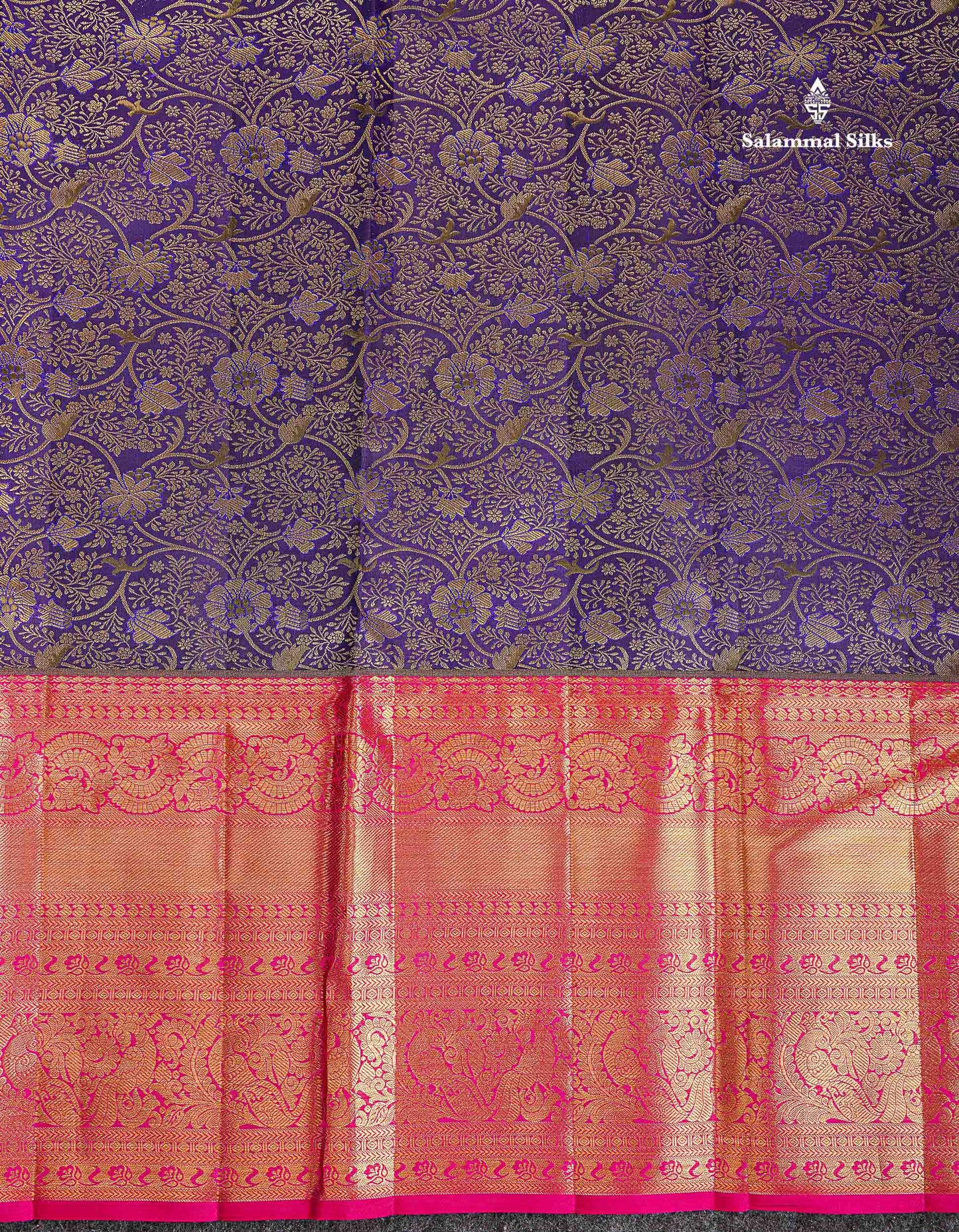 Bridal Pure Kanjivaram Silk Saree - Navy Blue Colour Body With Contrast Pink Traditional Evening Morning Border