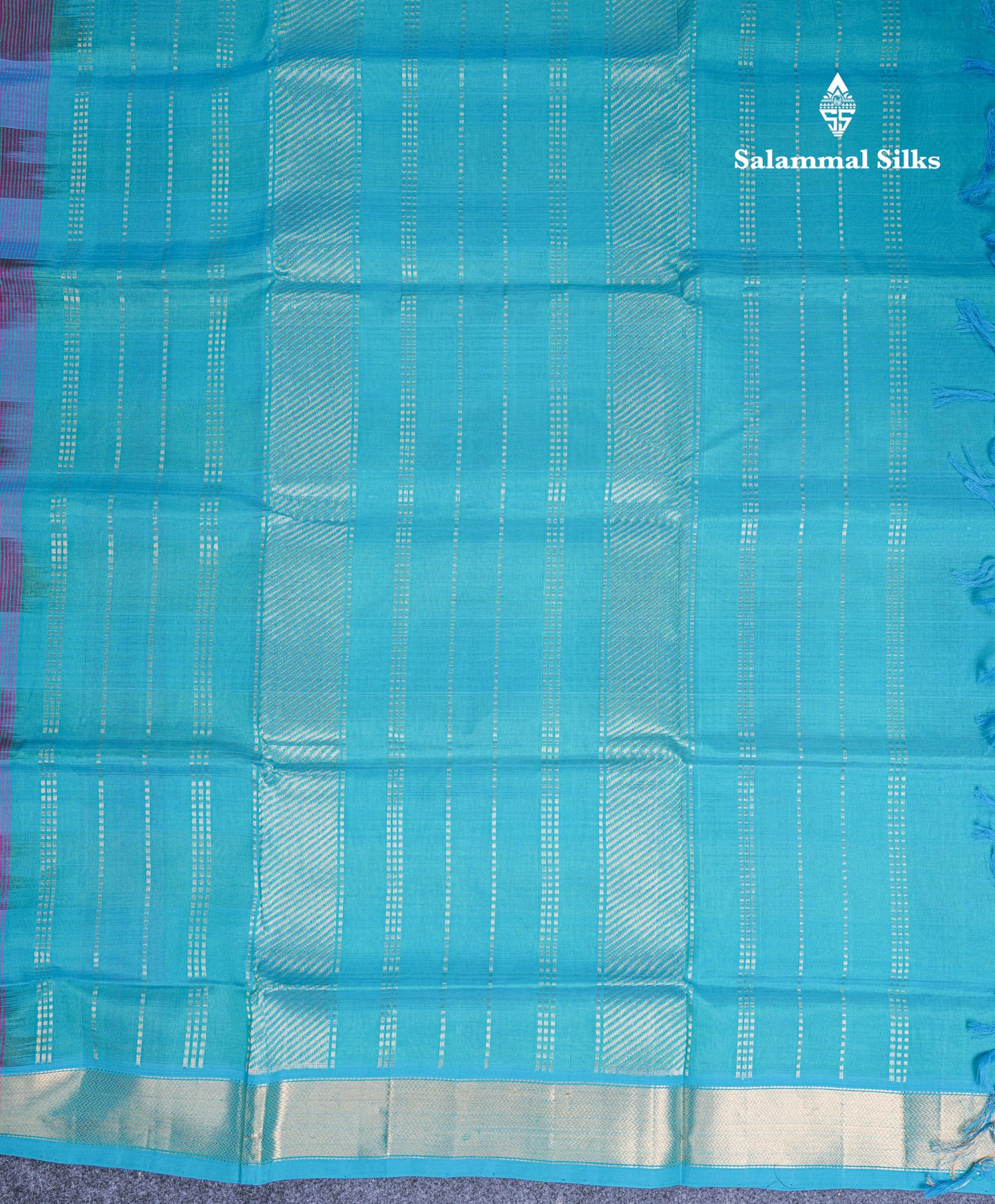 Paalum Pazham Checks Pure Silk Cotton Saree With Contrast Sapphire Blue Blouse
