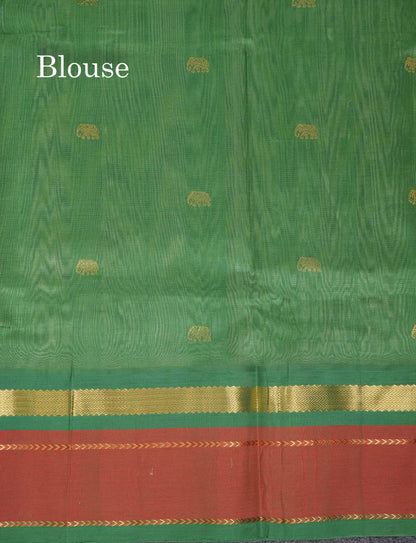 Beautiful Light Pista Green Plain Pure Silk Cotton Saree With Dual Tone Maroon Traditional Border