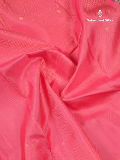 Beautiful Pink Tiny Zari Checks With Butta Pure Kanjivaram Silk Saree With Contrast Sapphire Green Blouse