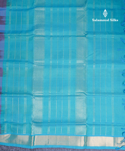 Beautiful Paalum Pazham Checks Pure Silk Cotton Saree With Contrast Sapphire Blue Blouse