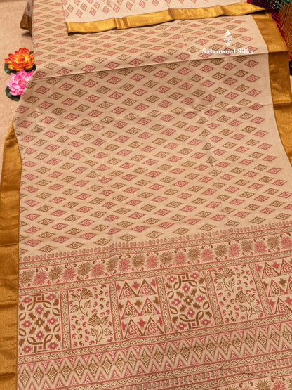 Pastel Blue Colour Printed Pure Cotton Saree With Ribbon Border