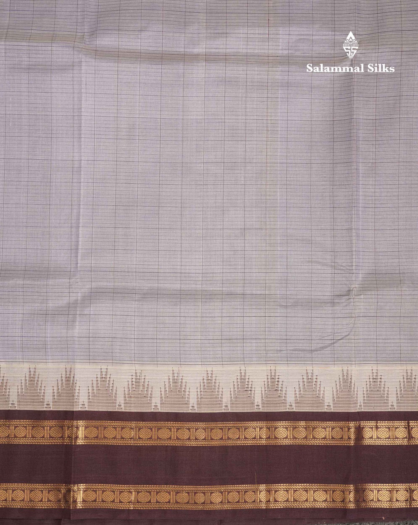 Beautiful Light Grey Pure Silk Cotton Saree With Contrast Dark Purple Traditional Rettapet Border