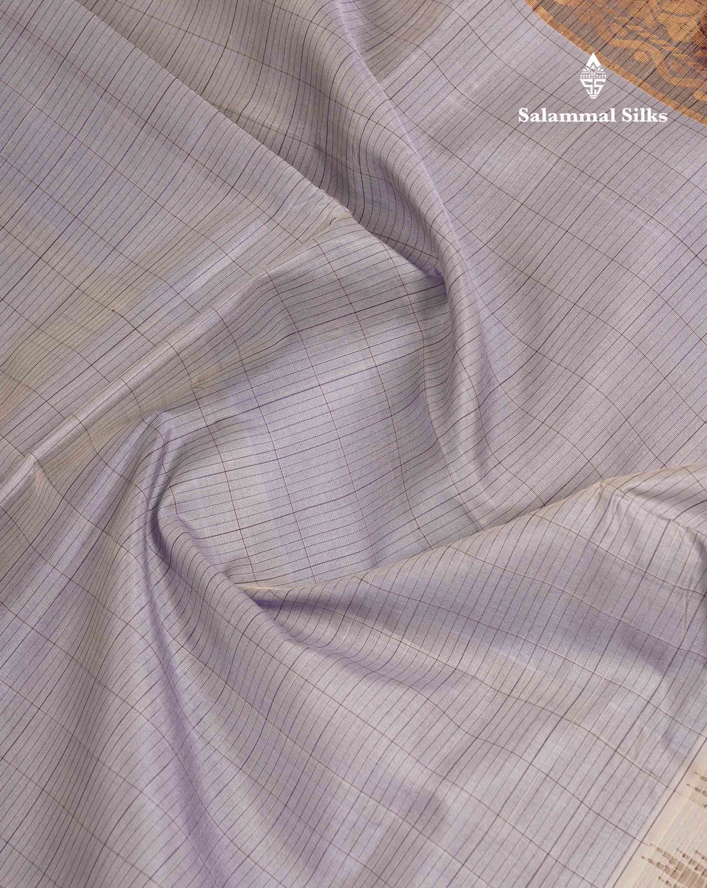 Beautiful Light Grey Pure Silk Cotton Saree With Contrast Dark Purple Traditional Rettapet Border