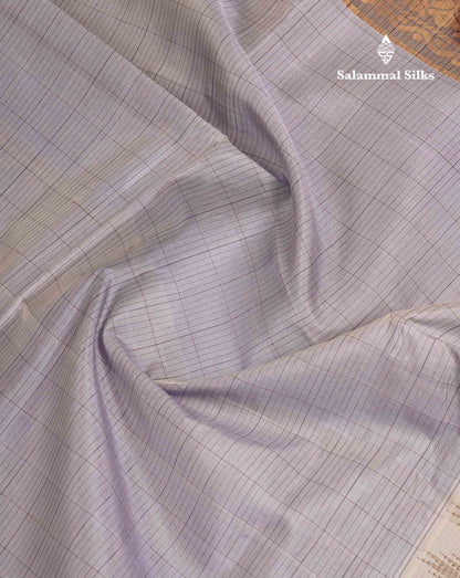 Beautiful Light Grey Pure Silk Cotton Saree With Contrast Dark Purple Traditional Rettapet Border