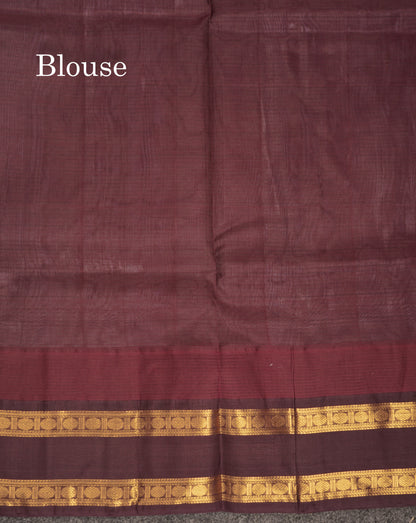Beautiful Light Grey Pure Silk Cotton Saree With Contrast Dark Purple Traditional Rettapet Border