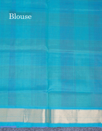 Beautiful Paalum Pazham Checks Pure Silk Cotton Saree With Contrast Sapphire Blue Blouse