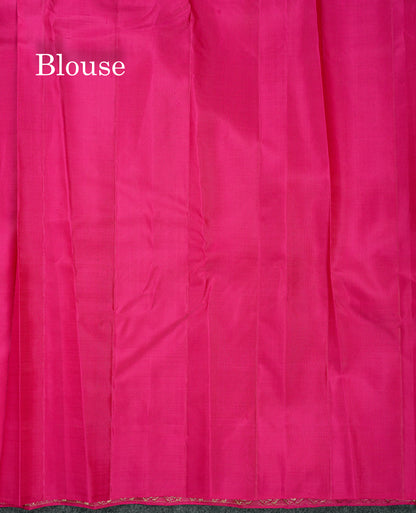 Beautiful Parrot Green Thread Work Butta Fancy Pure Kanjivaram Silk Saree With Contrast Pink Blouse