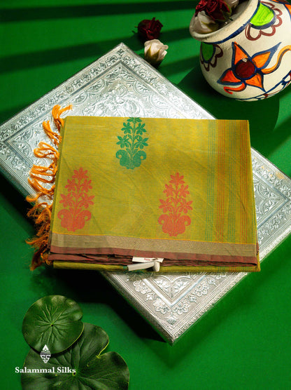 Beautiful Manthulir Green Thread Buttas Pure Cotton Saree With Blouse