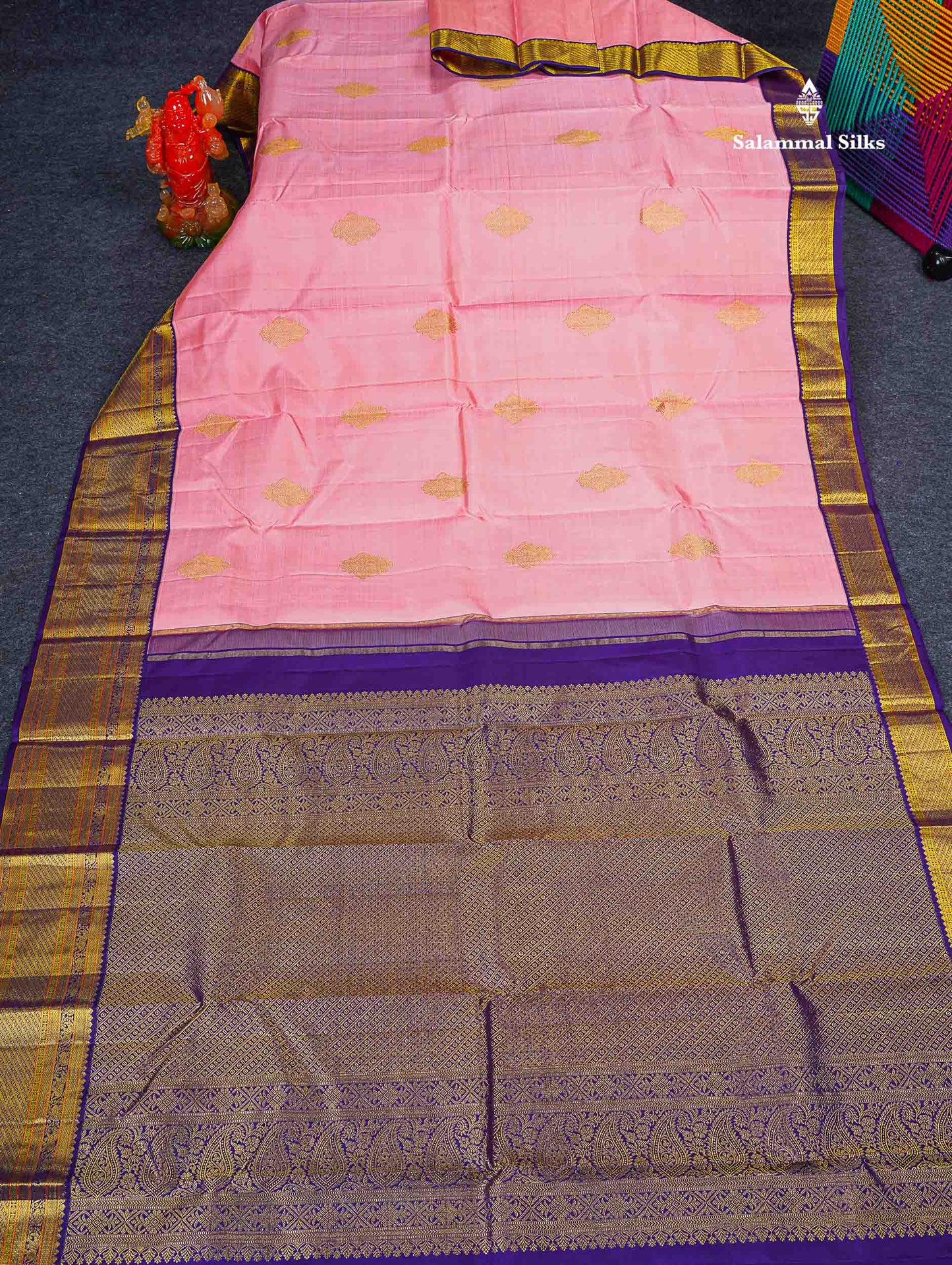 Korvai Pure Kanjivaram Silk Saree - Baby Pink Colour Body With Contrast Purple Traditional Evening Morning Border