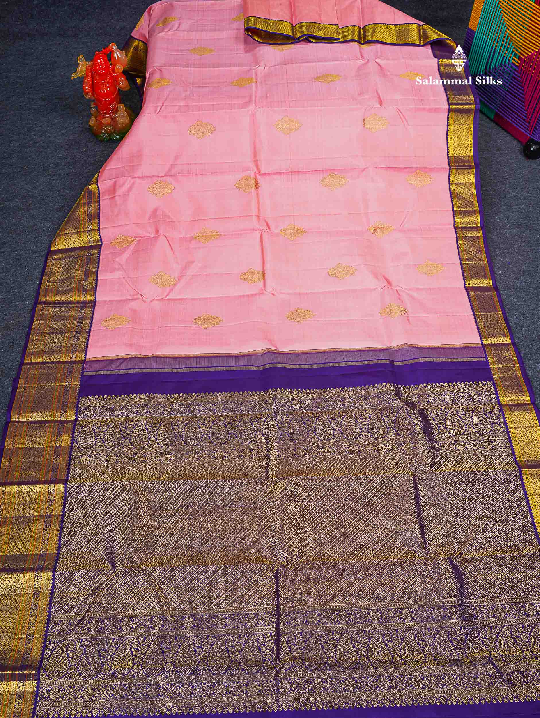 Korvai Pure Kanjivaram Silk Saree - Baby Pink Colour Body With Contrast Purple Traditional Evening Morning Border