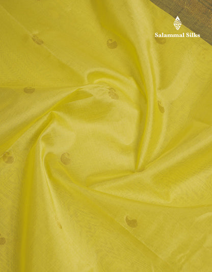 Beautiful Lemon Yellow Zari Mango Butta Pure Silk Cotton Saree With Contrast Dark Navy Blue Traditional Gap Border
