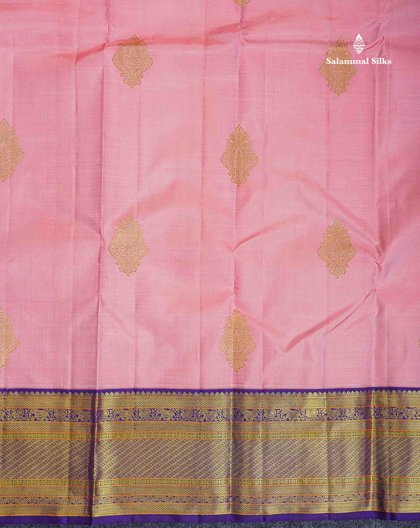 Korvai Pure Kanjivaram Silk Saree - Baby Pink Colour Body With Contrast Purple Traditional Evening Morning Border