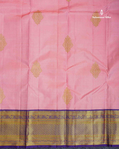 Korvai Pure Kanjivaram Silk Saree - Baby Pink Colour Body With Contrast Purple Traditional Evening Morning Border