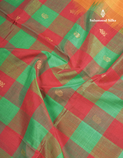 Paalum Pazham Checks Pure Silk Cotton Saree With Contrast Mustard Yellow Blouse