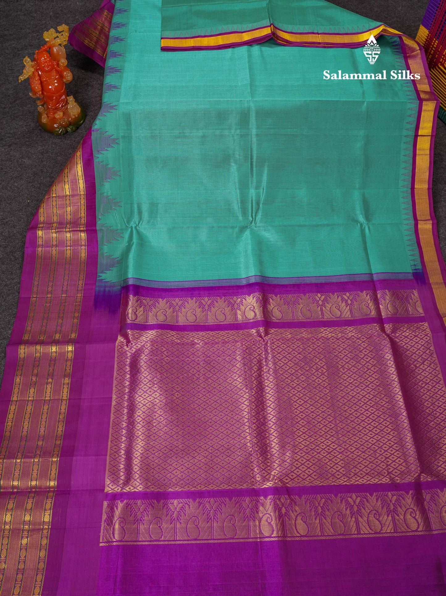 Beautiful Sapphire Green Plain Pure Silk Cotton Saree With Contrast Vadamalli Traditional Evening Morning Border