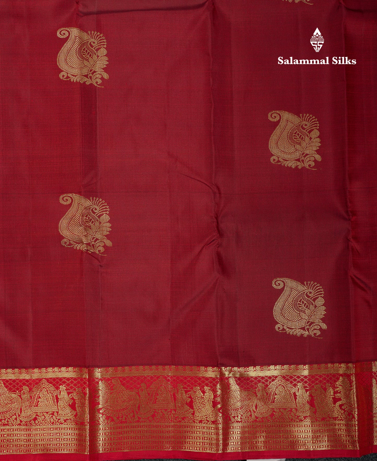 Beautiful Maroon Pure Kanjivaram Silk Saree With Contrast Chilly Red Traditional Pallaku Border