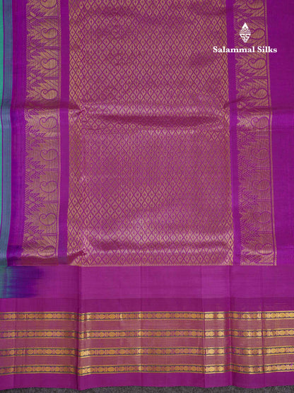 Beautiful Sapphire Green Plain Pure Silk Cotton Saree With Contrast Vadamalli Traditional Evening Morning Border