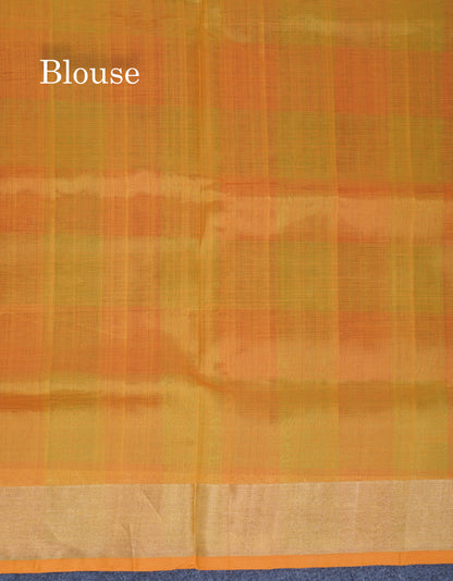 Paalum Pazham Checks Pure Silk Cotton Saree With Contrast Mustard Yellow Blouse