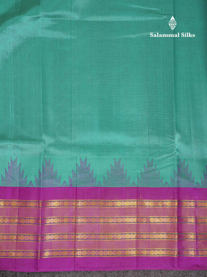 Beautiful Sapphire Green Plain Pure Silk Cotton Saree With Contrast Vadamalli Traditional Evening Morning Border