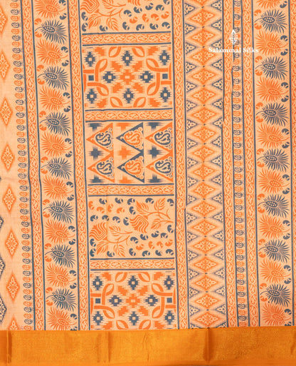 Pastel Blue Colour Printed Pure Cotton Saree With Ribbon Border