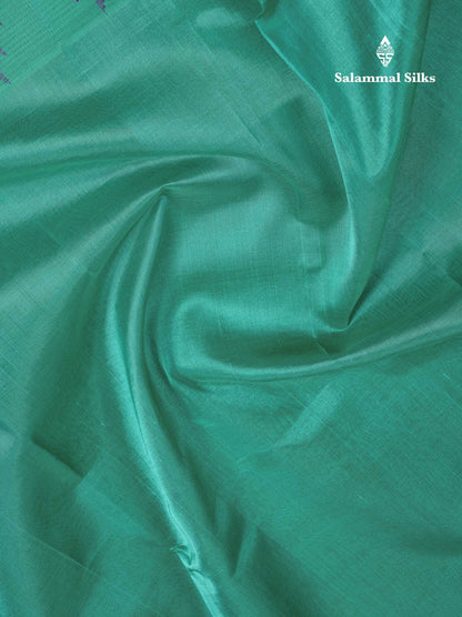 Beautiful Sapphire Green Plain Pure Silk Cotton Saree With Contrast Vadamalli Traditional Evening Morning Border
