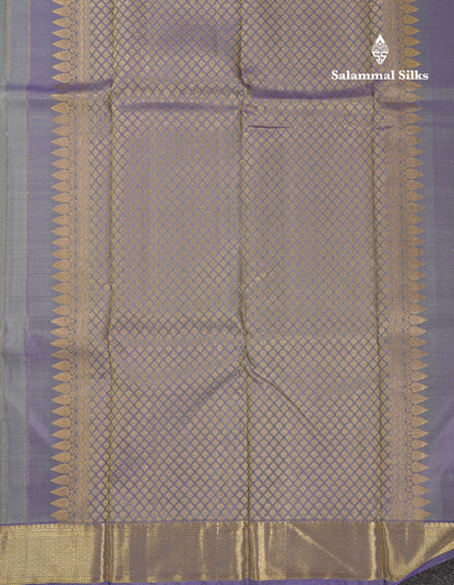 Beautiful Grey Pure Kanjivaram Silk Saree With Contrast Light Violet Traditional Medium Border