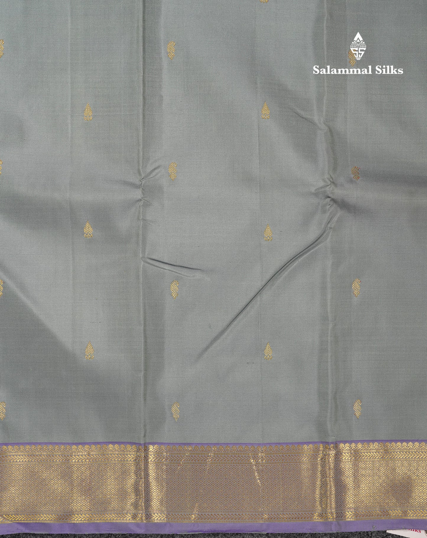 Beautiful Grey Pure Kanjivaram Silk Saree With Contrast Light Violet Traditional Medium Border