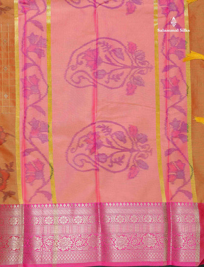 Semi Silk Saree - Dual Tone Blue Colour Body Pochampally Design With Contrast Pink Blouse