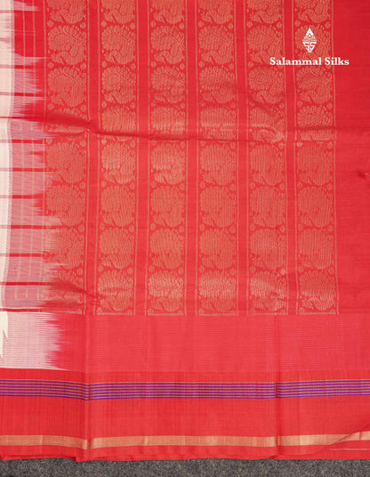 Beautiful Dual Tone Pinkish Peach Checks With Butta Silk Cotton Saree With Contrast Bottle Green Traditional Temple & Gap Border