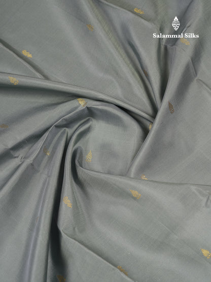 Beautiful Grey Pure Kanjivaram Silk Saree With Contrast Light Violet Traditional Medium Border
