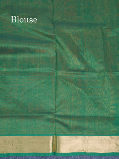 Mango Yellow Plain Pure Silk Cotton Saree With Contrast Bottle Green Blouse