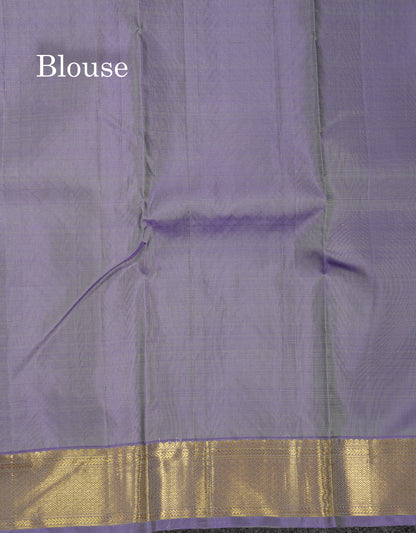 Beautiful Grey Pure Kanjivaram Silk Saree With Contrast Light Violet Traditional Medium Border