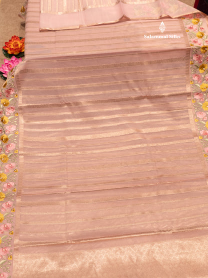 Pista Green Colour Semi Organza Saree With Embroidery Border