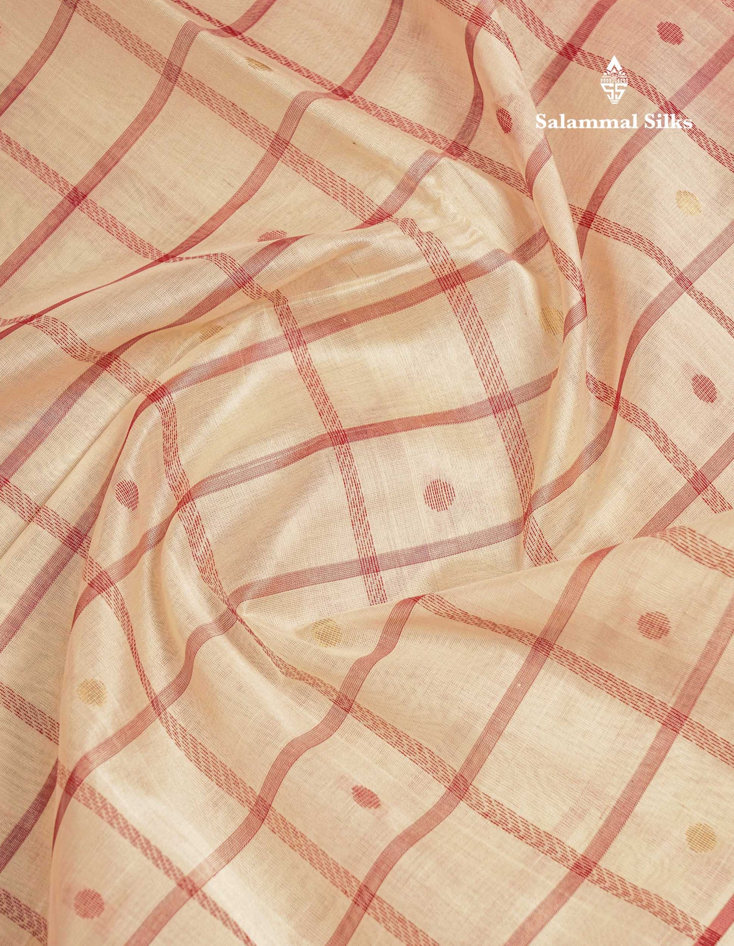 Beautiful Dual Tone Pinkish Peach Checks With Butta Silk Cotton Saree With Contrast Bottle Green Traditional Temple & Gap Border