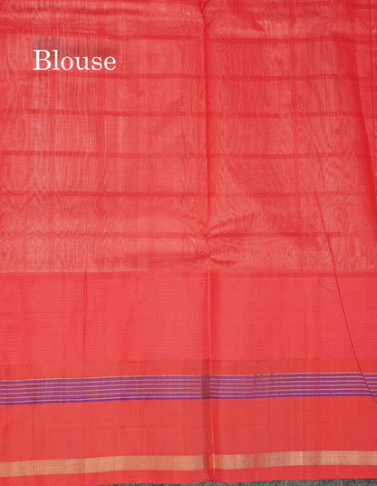 Beautiful Dual Tone Pinkish Peach Checks With Butta Silk Cotton Saree With Contrast Bottle Green Traditional Temple & Gap Border