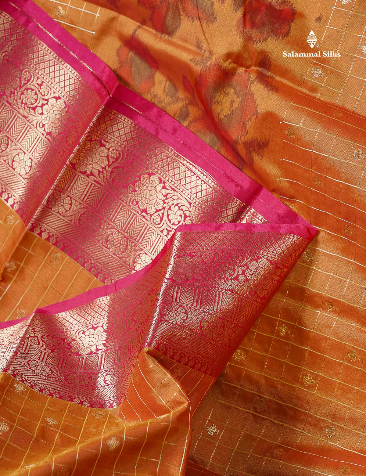 Semi Silk Saree - Dual Tone Blue Colour Body Pochampally Design With Contrast Pink Blouse