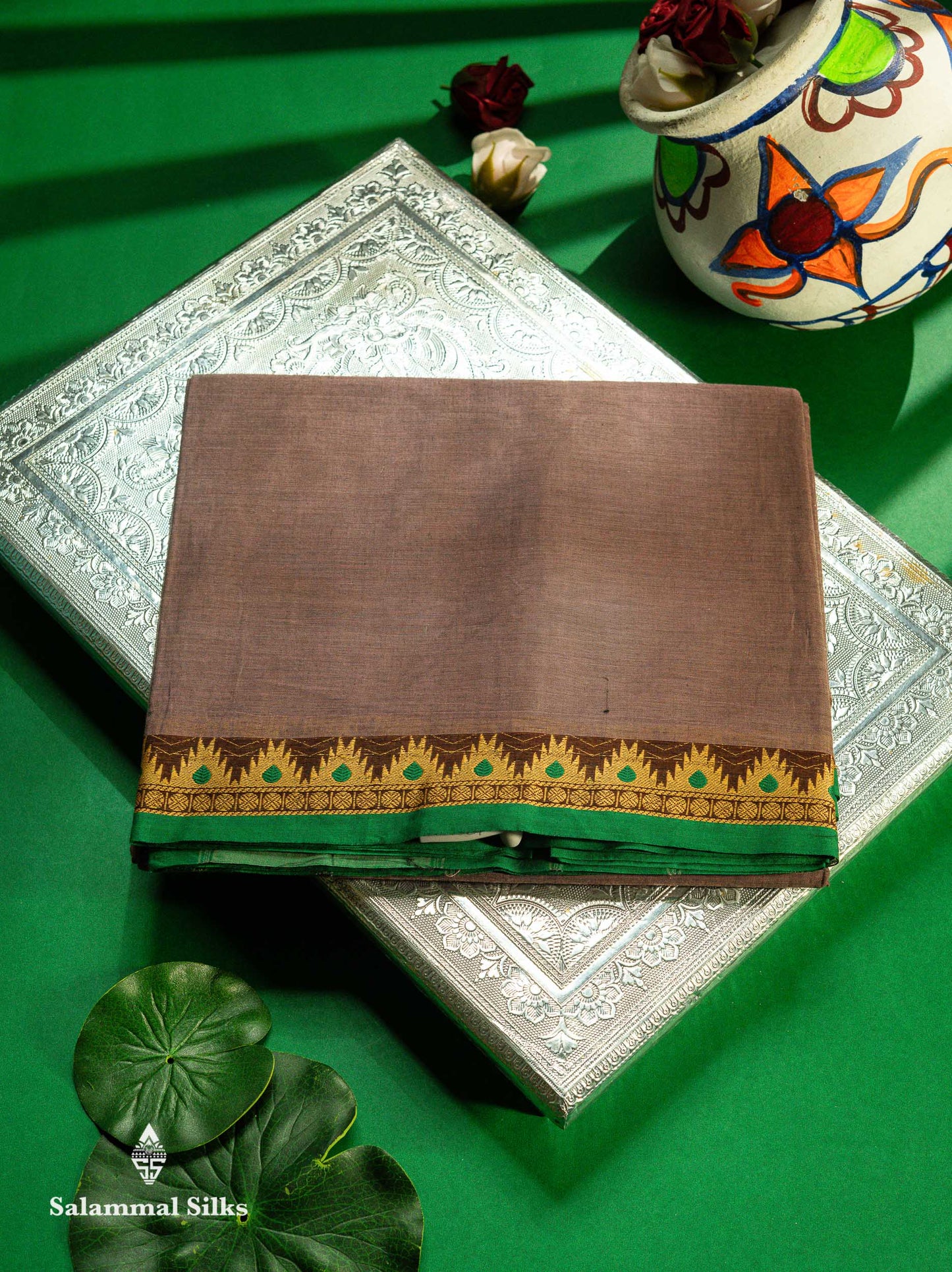 Violet Beautiful Pure Cotton With Tread Work Temple Border