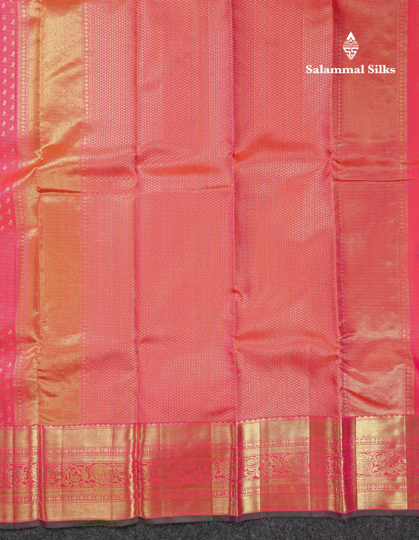Beautiful Dual Tone Pinkish Orange Vaira Oosi Lines With Butta Pure Kanjivaram Silk Saree With Traditional Border